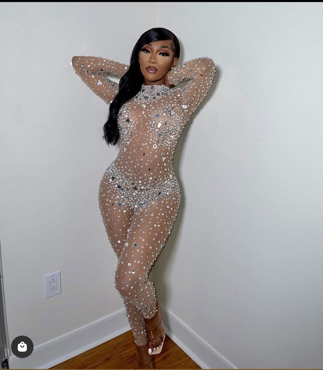 Luxury Pearl Mesh Jumpsuit Fashion Closet Clothing
