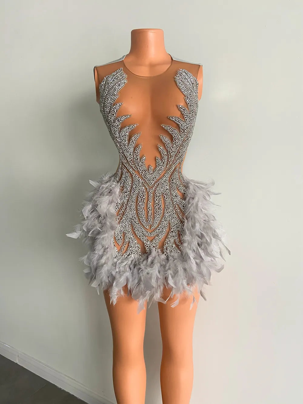 Luxury Sheer Cocktail Feather Dress Fashion Closet Clothing