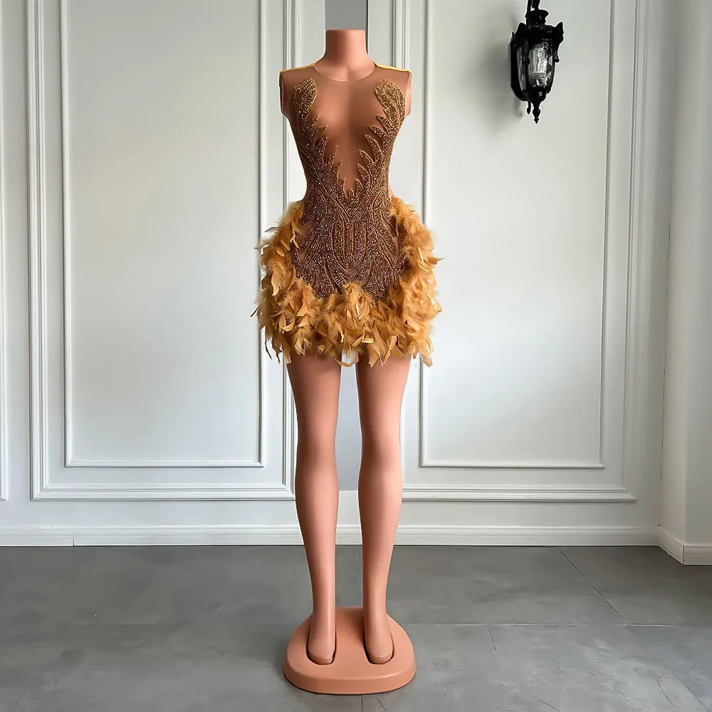 Luxury Sheer Cocktail Feather Dress Fashion Closet Clothing
