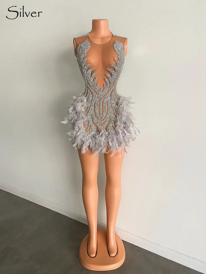Luxury Sheer Cocktail Feather Dress Fashion Closet Clothing
