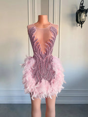 Luxury Sheer Cocktail Feather Dress Fashion Closet Clothing