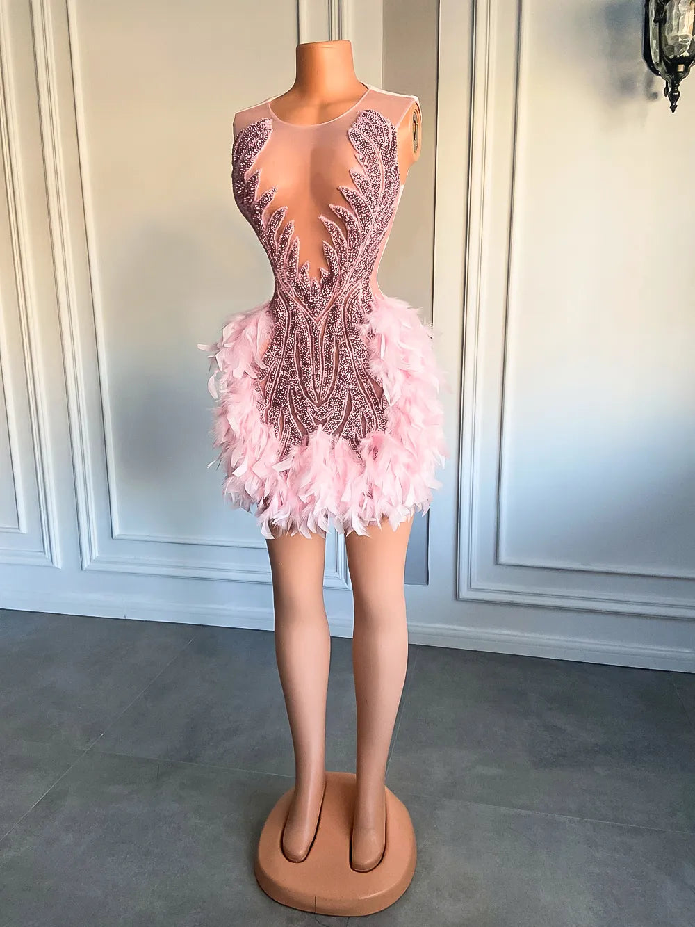Luxury Sheer Cocktail Feather Dress Luxury Sheer Cocktail Feather Dress