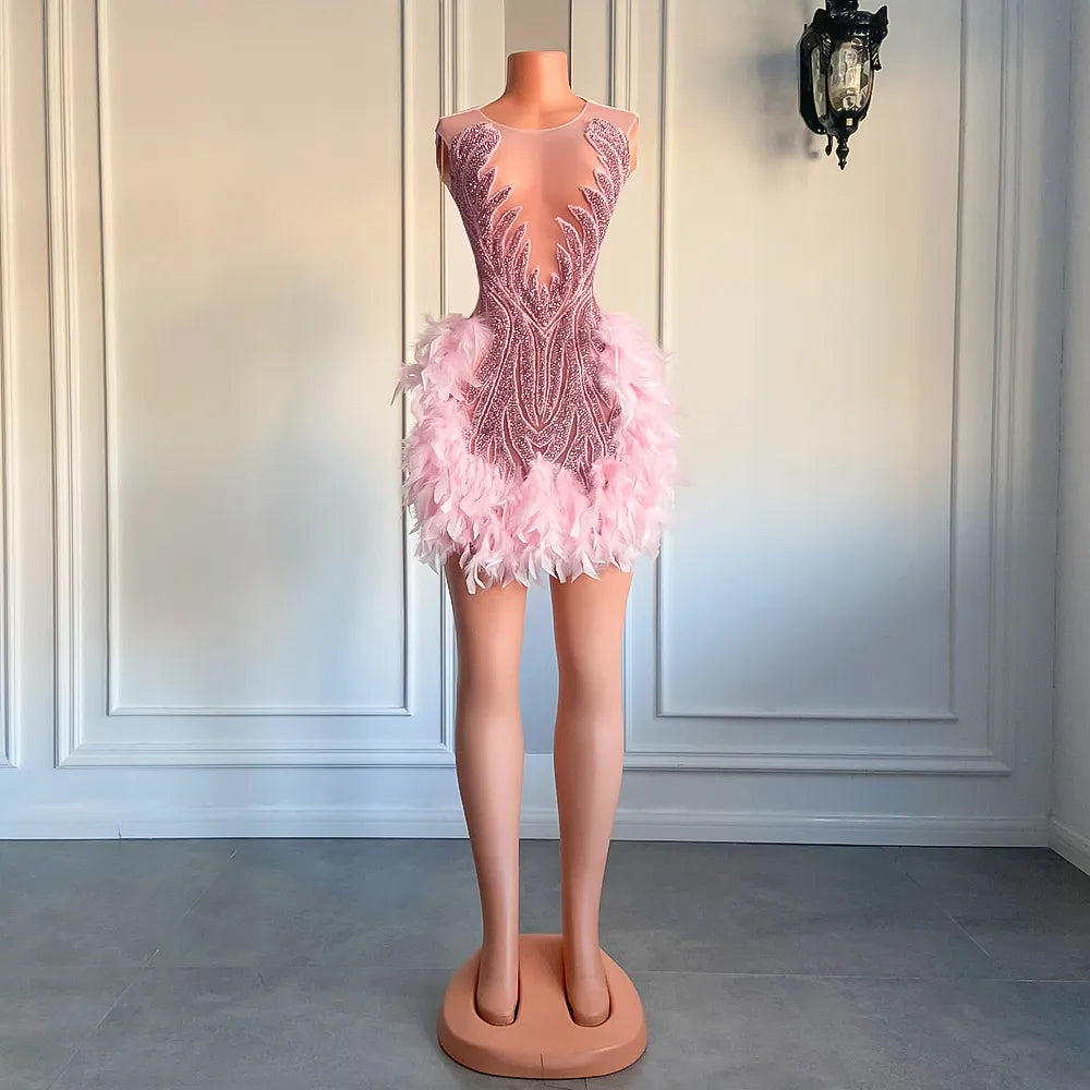 Luxury Sheer Cocktail Feather Dress Fashion Closet Clothing