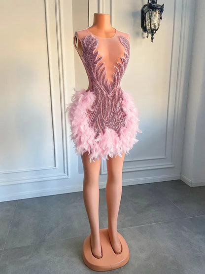 Luxury Sheer Cocktail Feather Dress Fashion Closet Clothing