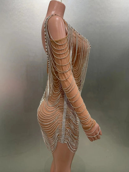 Luxury Tassels Chain Mini Dress Fashion Closet Clothing