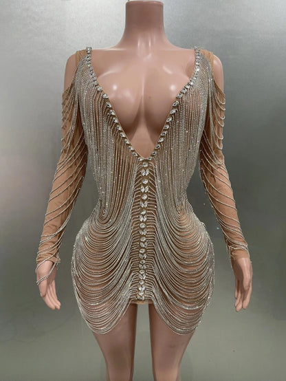 Luxury Tassels Chain Mini Dress Fashion Closet Clothing