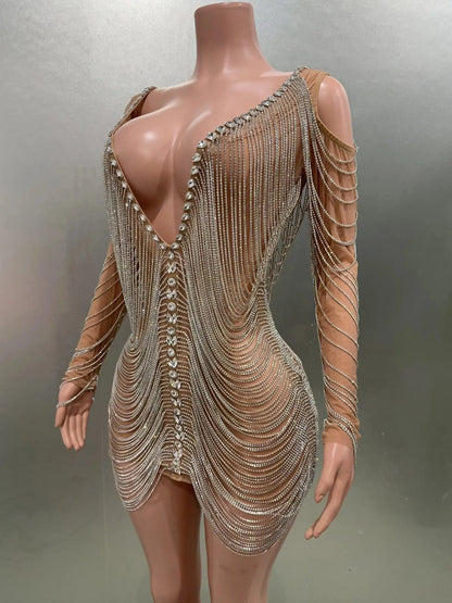 Luxury Tassels Chain Mini Dress Fashion Closet Clothing