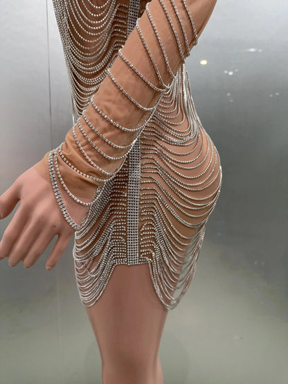 Luxury Tassels Chain Mini Dress Fashion Closet Clothing