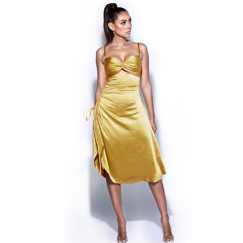 Lyssa High Split Drawstring Dress Fashion Closet Clothing
