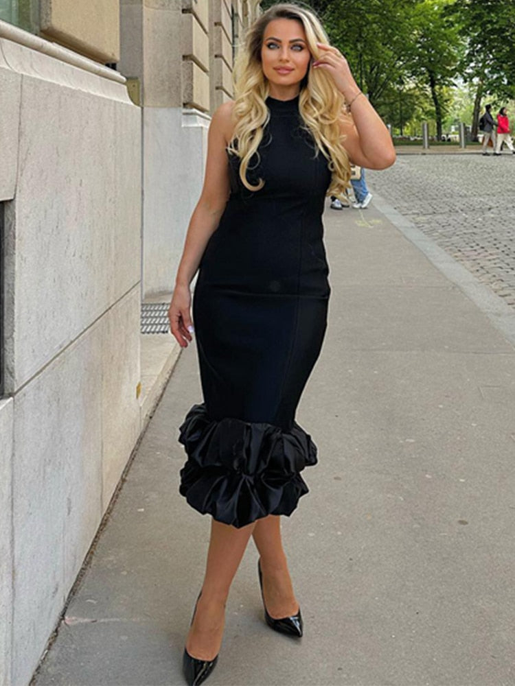 Maddie Ruffle Bandage Dress- Black Fashion Closet Clothing