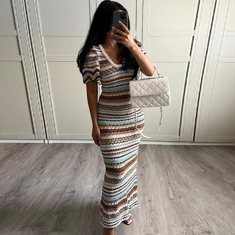 Martha Striped Crochet Knit Dress Fashion Closet Clothing