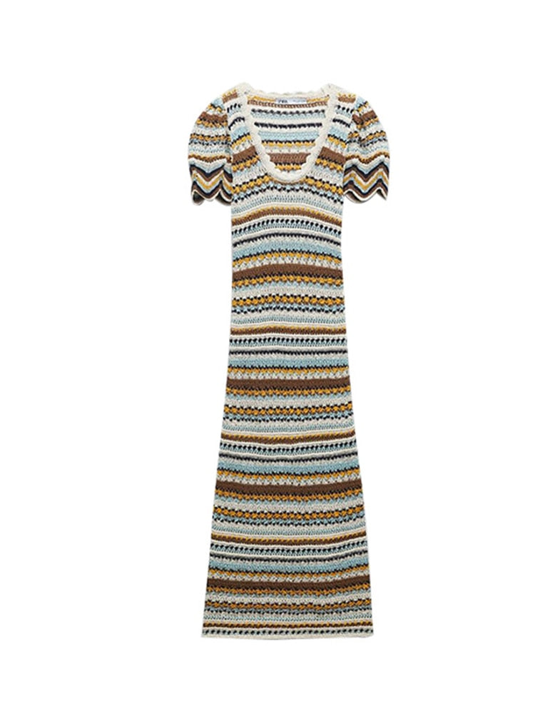 Martha Striped Crochet Knit Dress Fashion Closet Clothing