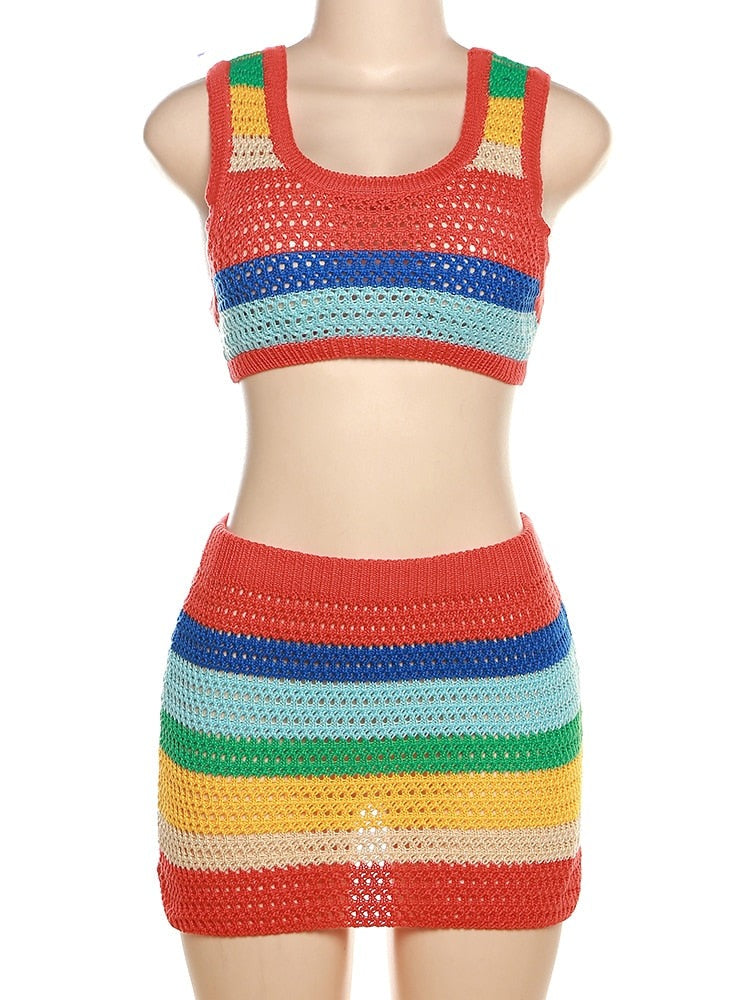 Maya Striped Crochet Skirt Set Fashion Closet Clothing