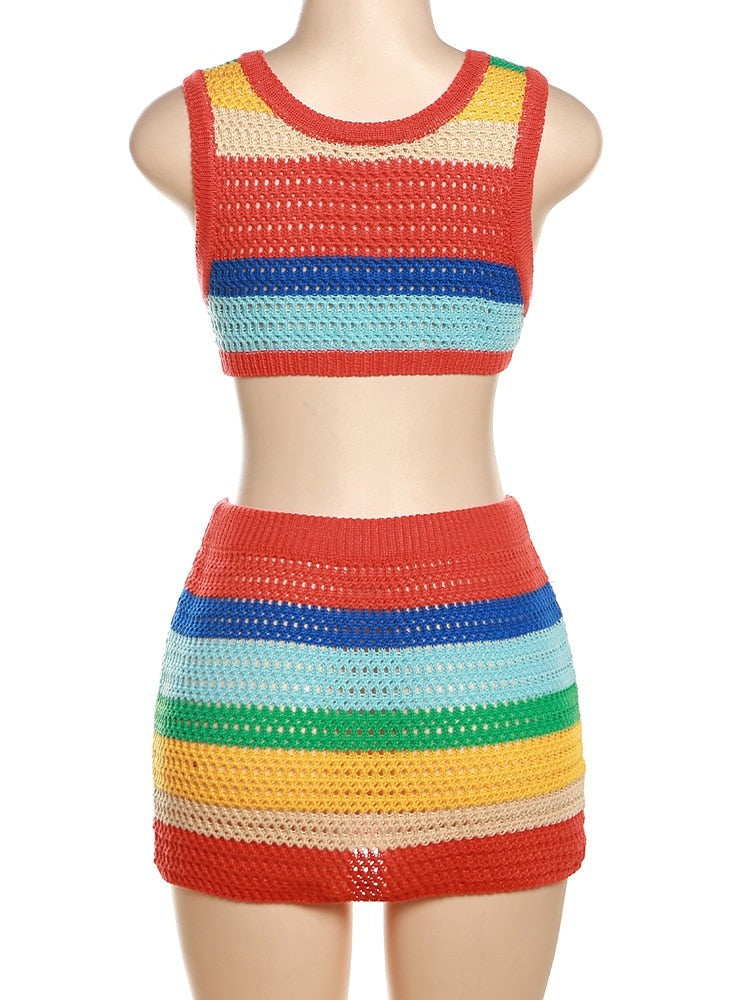 Maya Striped Crochet Skirt Set Fashion Closet Clothing