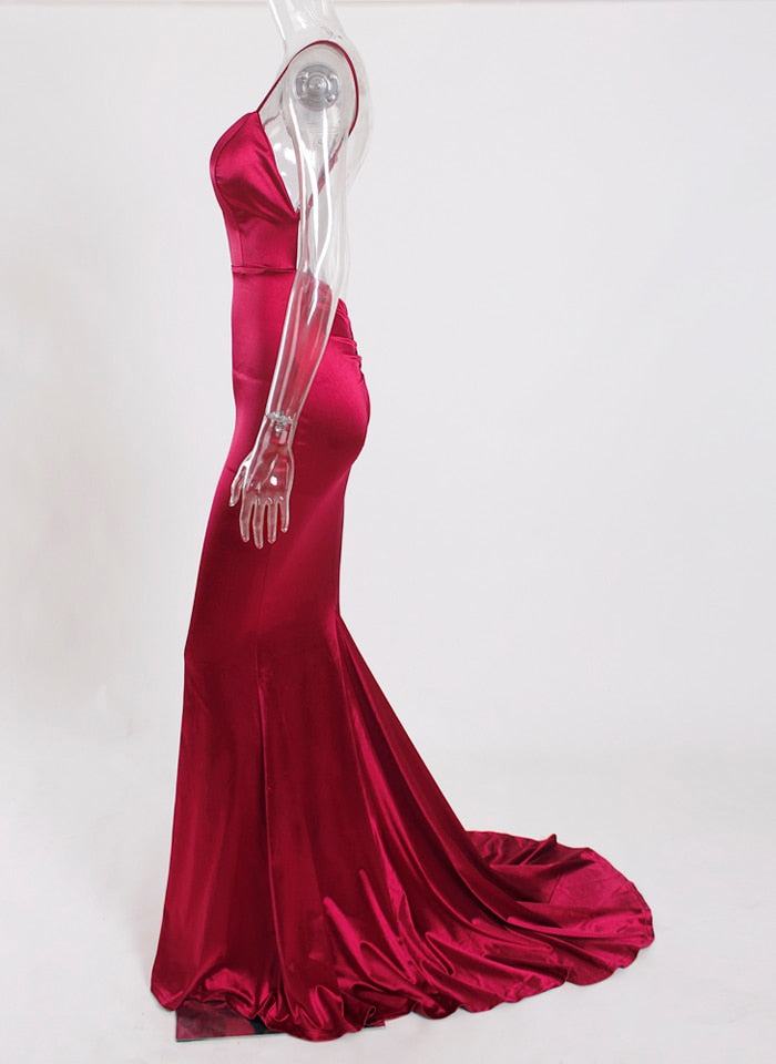 Mermaid Bodycon Satin Maxi Dress Fashion Closet Clothing