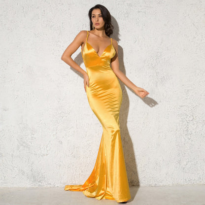 Mermaid Bodycon Satin Maxi Dress Fashion Closet Clothing