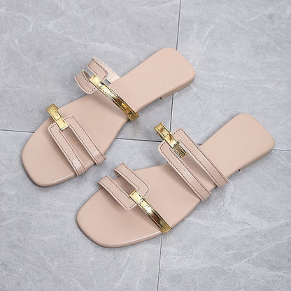 Metallic Leisure Flat Sandals Fashion Closet Clothing
