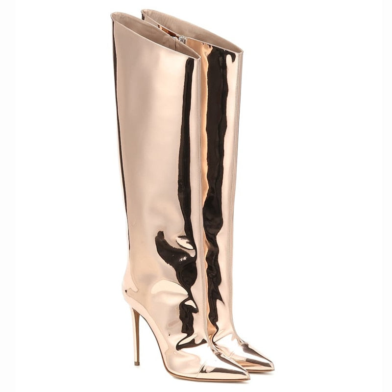 Metallic Mirror Knee Boots Fashion Closet Clothing