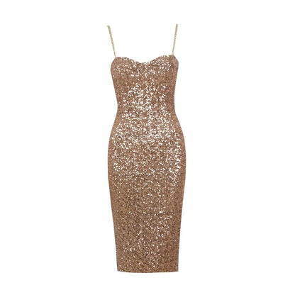 Miss Golden Sequins Midi Dress Fashion Closet Clothing