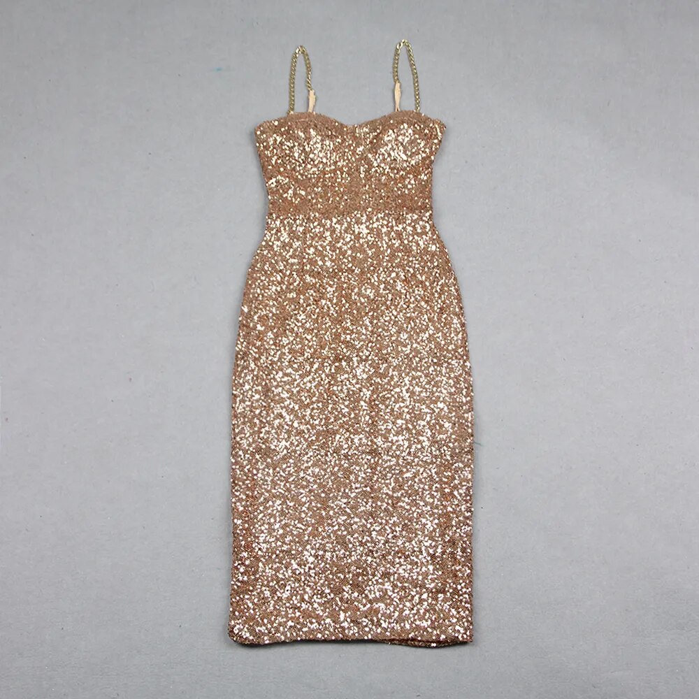 Miss Golden Sequins Midi Dress Fashion Closet Clothing