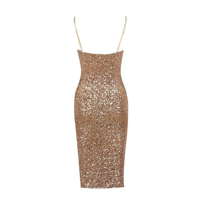 Miss Golden Sequins Midi Dress Fashion Closet Clothing