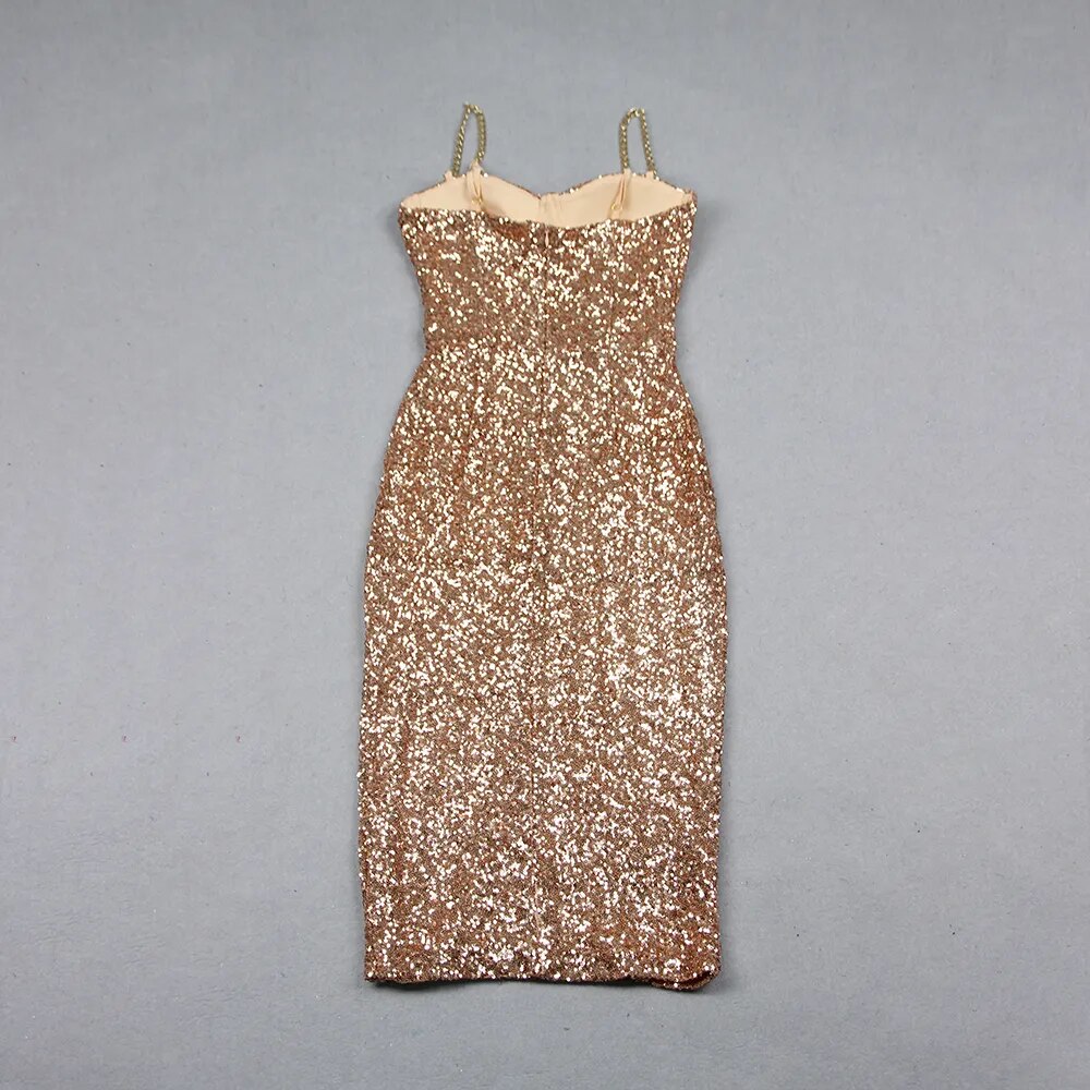 Miss Golden Sequins Midi Dress Fashion Closet Clothing