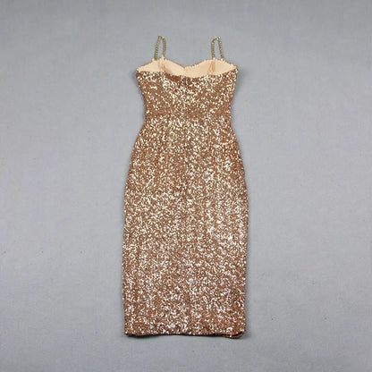 Miss Golden Sequins Midi Dress Fashion Closet Clothing