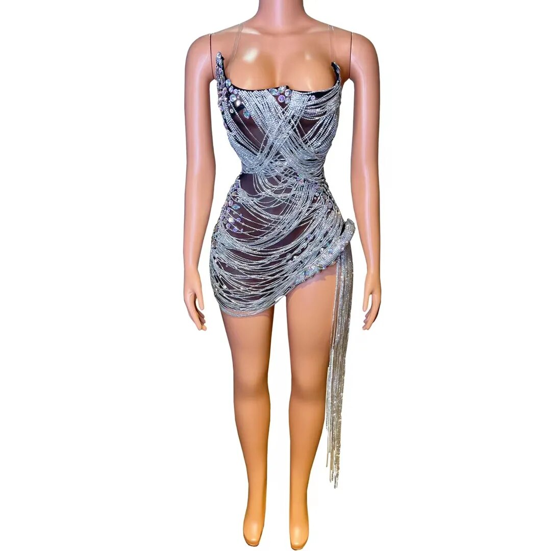 Ms. Bling Fringe Mesh Dress Fashion Closet Clothing