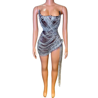 Ms. Bling Fringe Mesh Dress Fashion Closet Clothing