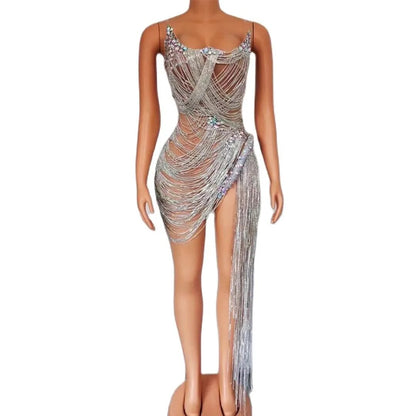 Ms. Bling Fringe Mesh Dress Fashion Closet Clothing