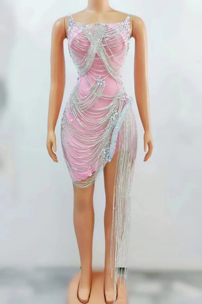Ms. Bling Fringe Mesh Dress Fashion Closet Clothing