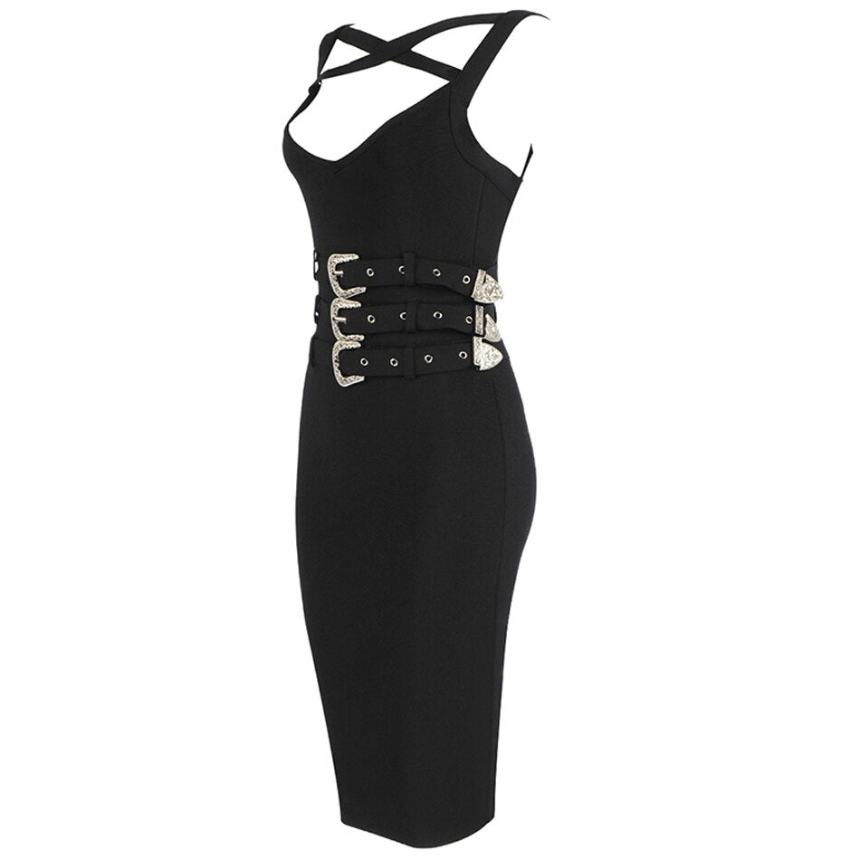 Nene Belted Bandage Dress- Black Fashion Closet Clothing