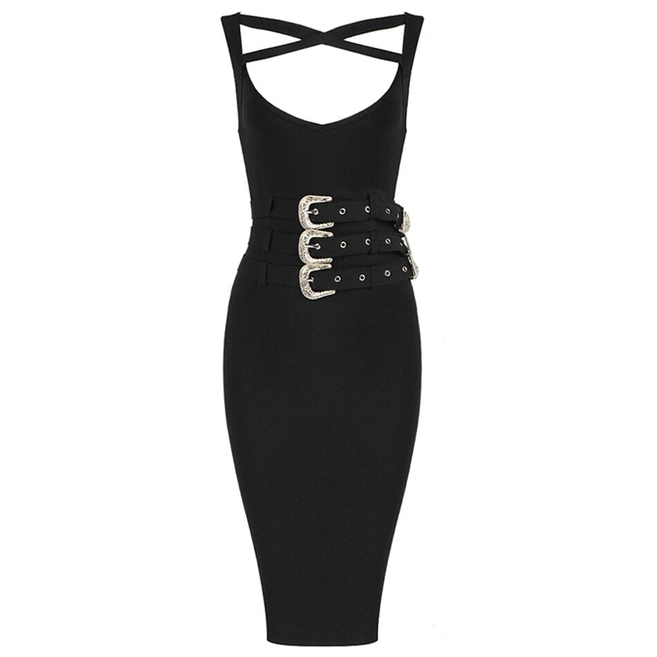 Nene Belted Bandage Dress- Black Fashion Closet Clothing
