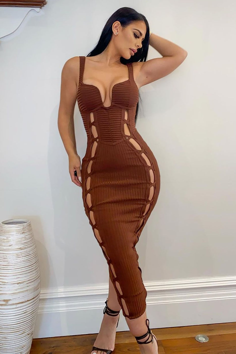 no cuts given bandage midi dress No Cuts Given Bandage Midi Dress - Brown