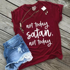 Not Today Satan V-Neck T-Shirt Fashion Closet Clothing
