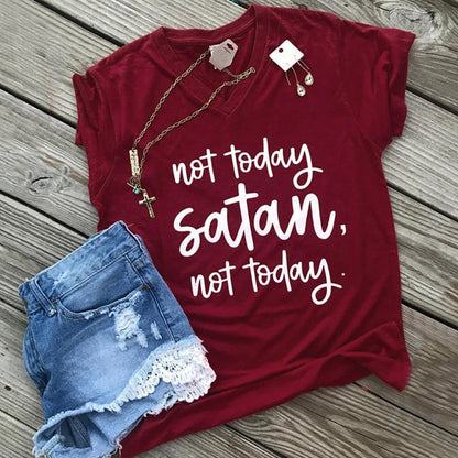 Not Today Satan V-Neck T-Shirt Fashion Closet Clothing