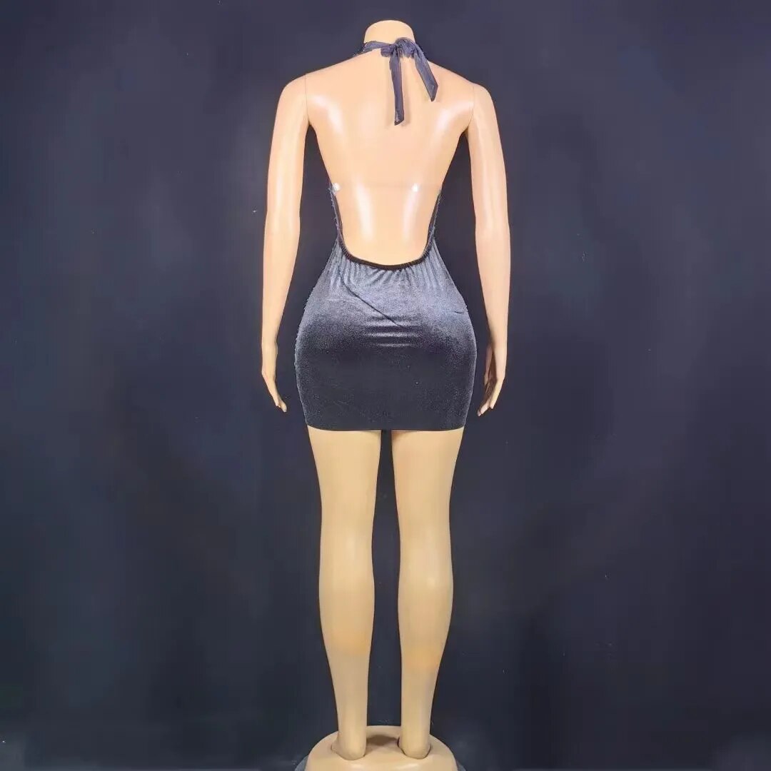 Nova Rhinestone Backless Dress Fashion Closet Clothing