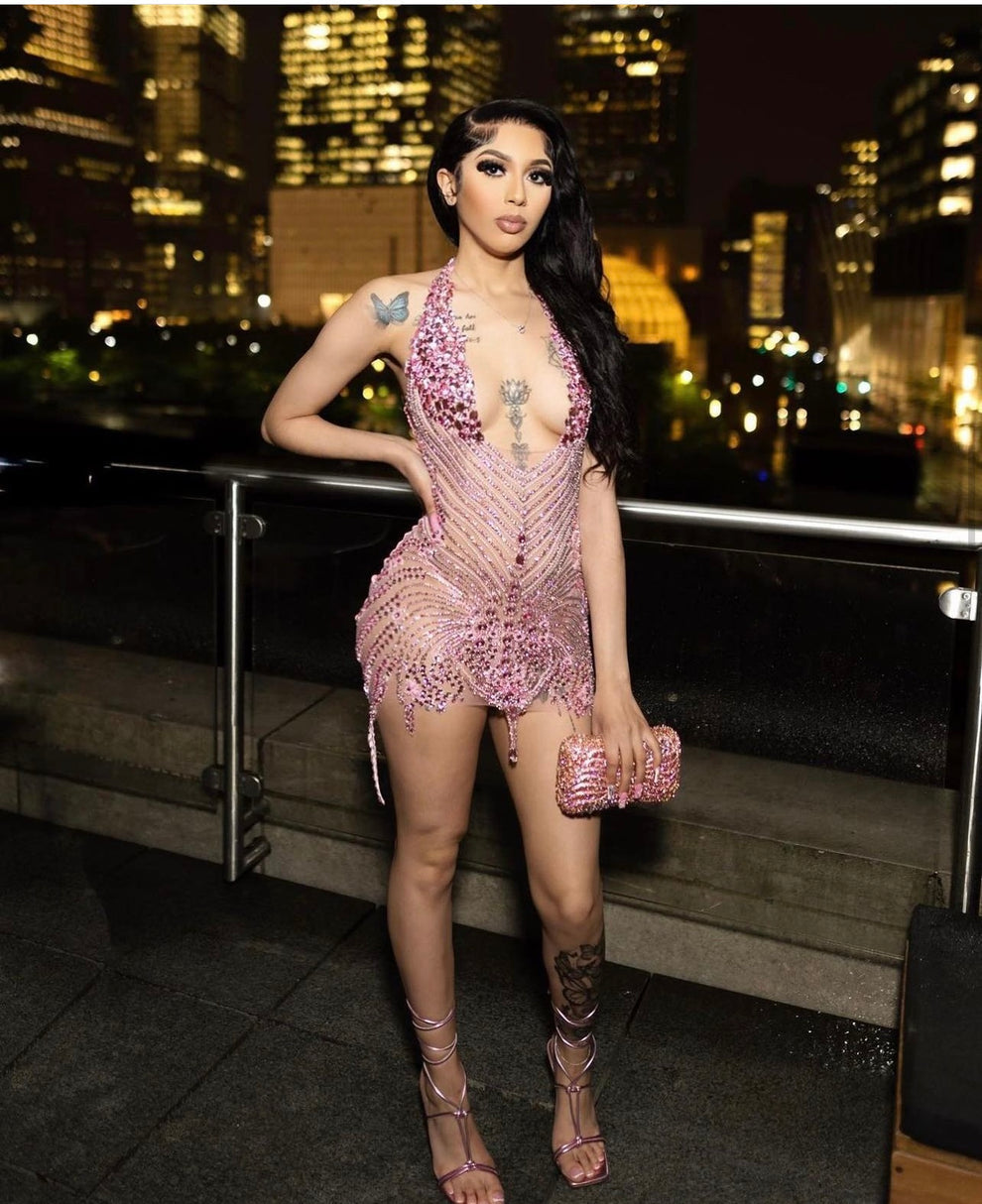 Nova Rhinestone Backless Dress Fashion Closet Clothing