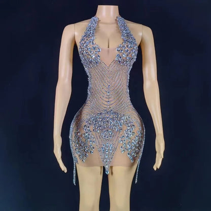 Nova Rhinestone Backless Dress Fashion Closet Clothing