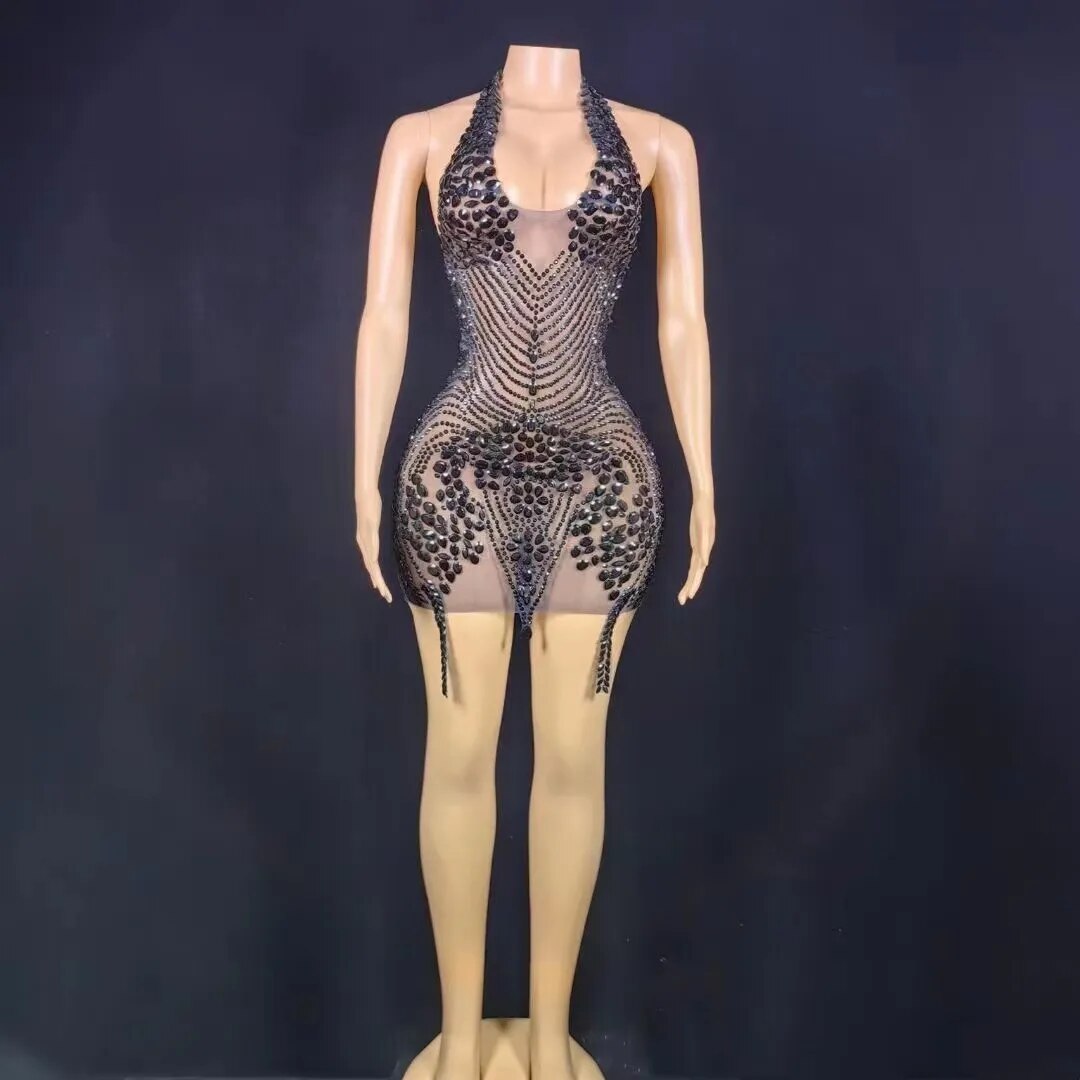 Nova Rhinestone Backless Dress Fashion Closet Clothing