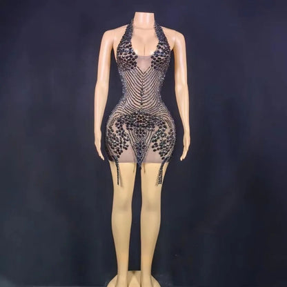 Nova Rhinestone Backless Dress Fashion Closet Clothing