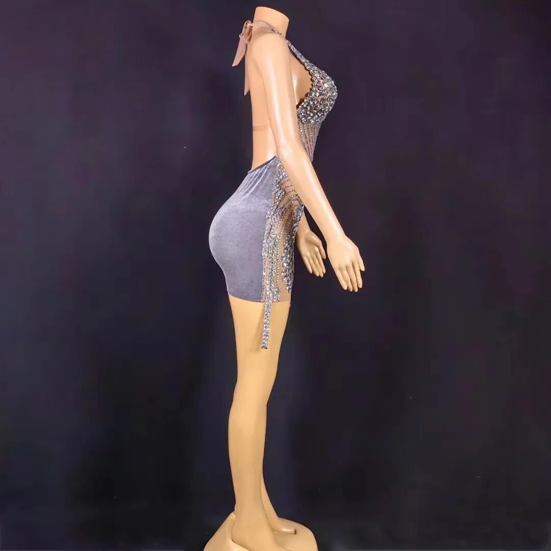 Nova Rhinestone Backless Dress Fashion Closet Clothing