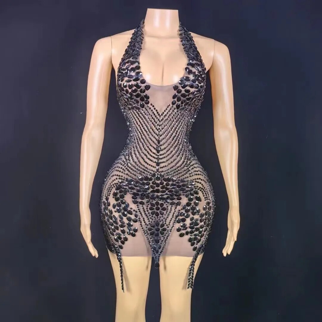 Nova Rhinestone Backless Dress Fashion Closet Clothing