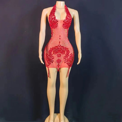 Nova Rhinestone Backless Dress Fashion Closet Clothing