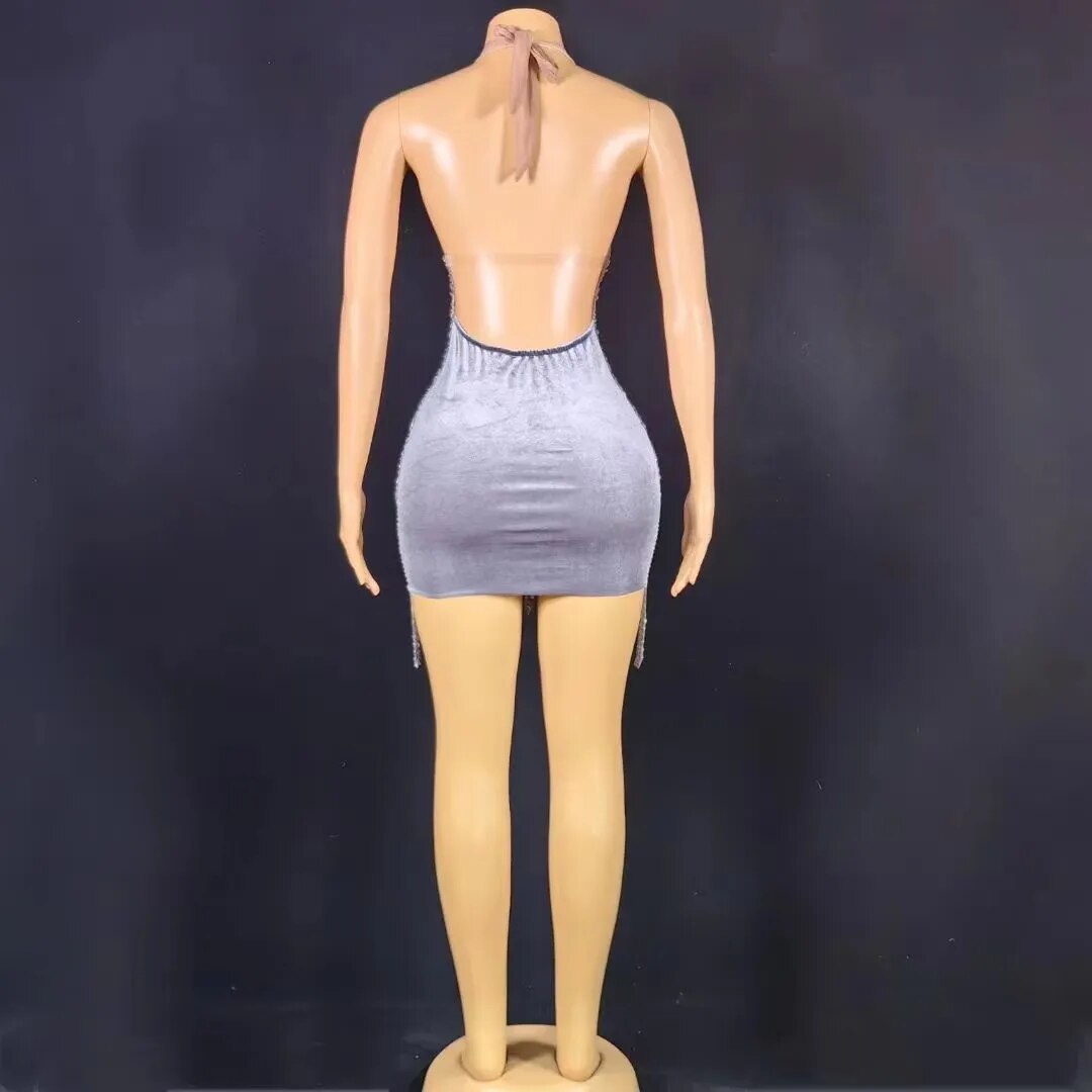 Nova Rhinestone Backless Dress Fashion Closet Clothing