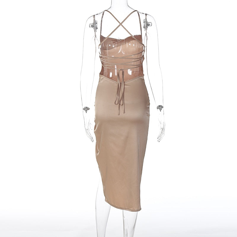 Nova Satin Slit Midi Dress Fashion Closet Clothing