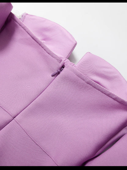 Off Shoulder Bandage Midi Dress- Violet Fashion Closet Clothing