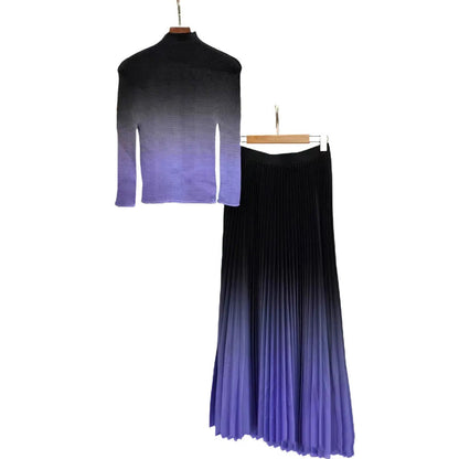 Paris Gradient Pleated Skirt Set Fashion Closet Clothing