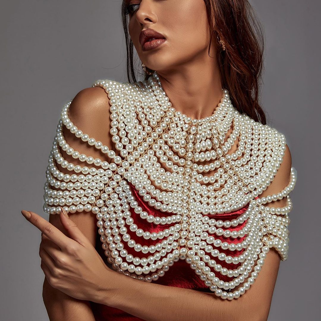 Pearl Bustier Beaded Crop Top Fashion Closet Clothing