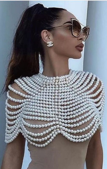Pearl Bustier Beaded Crop Top Fashion Closet Clothing